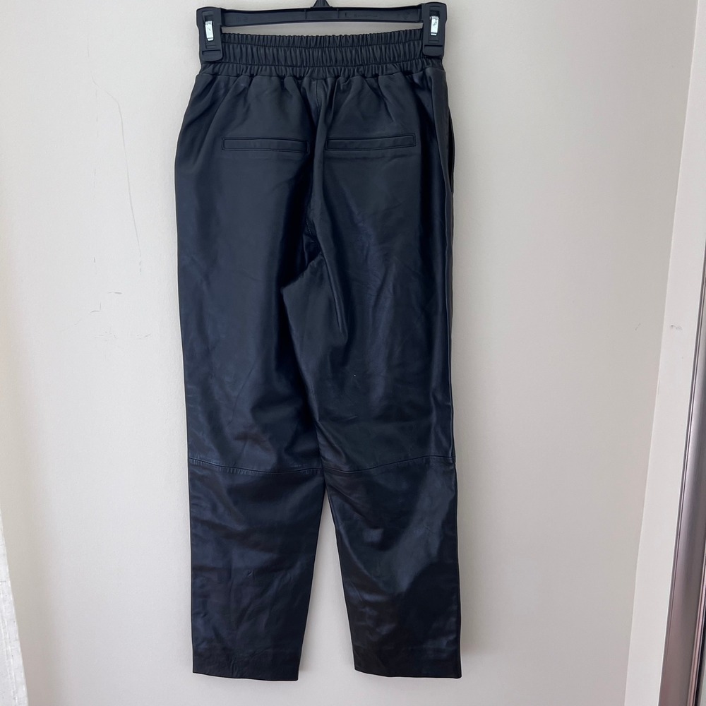FRAME Leather Pants Drawstring Waist Straight Leg Casual Black Size 26 - Picture 3 of 8